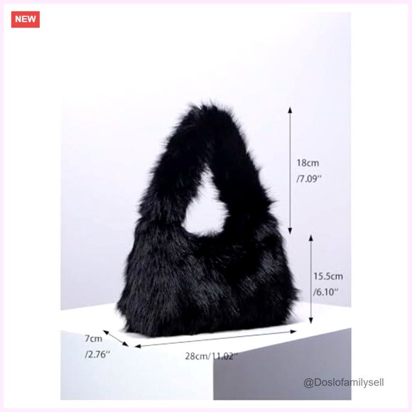 Faux Fur Crescent Shoulder Bag Plush Purse Hobo Tote - Picture 5 of 5